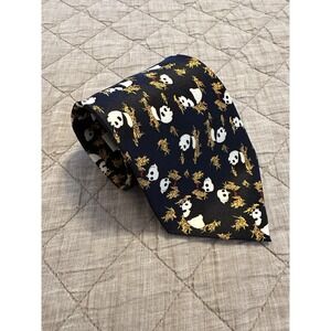Giorgio Armani Cravatte 100% Silk Panda Novelty Tie Black Gold Italy Made